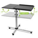 Tavolino con ruote per videoproiettore e notebook a due ripiani, regolabile in altezza (da 77 a 87cm) e inclinabile