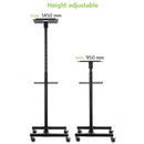 Carrello per videoproiettore con 2 ruote frenanti, regolabile in altezza e orientabile con 2 ripiani inclinabili (nero)