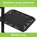 Carrello per videoproiettore con 2 ruote frenanti, regolabile in altezza e orientabile con 2 ripiani inclinabili (nero)