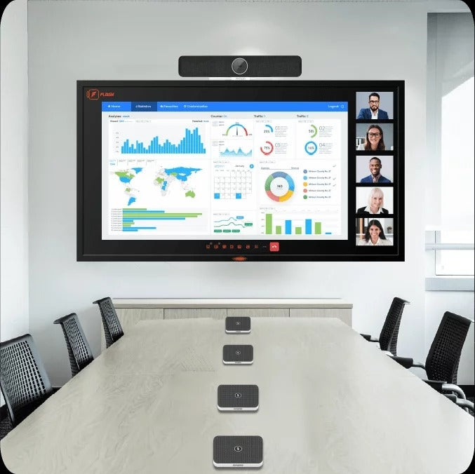 Sistema per videoconferenze IMAGO Huddle Room Conference Set IMC-FEP4KPRO-AI-4WM Ultra HD 4K con riconoscimento facciale tramite AI con zoom 6x e array di 4 microfoni + 4 microfoni wireless da conferenza