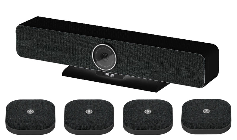 Sistema per videoconferenze IMAGO Huddle Room Conference Set IMC-FEP4KPRO-AI-4WM Ultra HD 4K con riconoscimento facciale tramite AI con zoom 6x e array di 4 microfoni + 4 microfoni wireless da conferenza