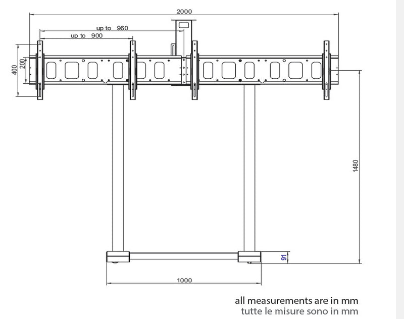 Carrello da pavimento per 1 o 2 monitor con portata 120kg e VESA fino a 800x400mm