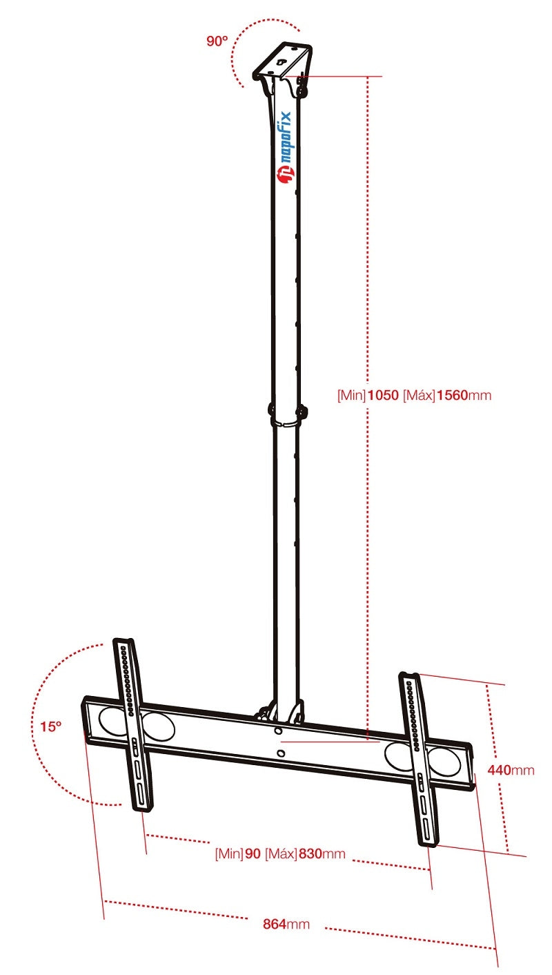 Supporto professionale da soffitto con altezza regolabile per monitor con portata 50kg e VESA fino a 800x400mm, nero