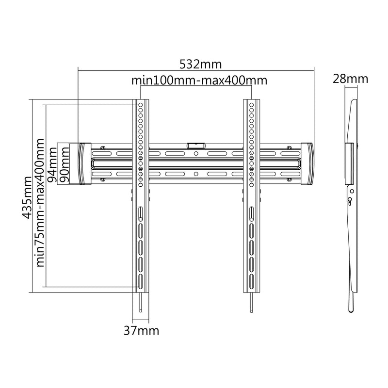 Supporto da parete fisso per monitor con portata 50kg e VESA fino a 400x400mm, nero