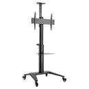 Carrello professionale da pavimento con altezza regolabile per monitor con portata 70kg e VESA fino a 600x400mm, completo di ripiano e alloggio per webcam, nero