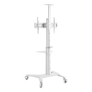 Carrello professionale da pavimento con altezza regolabile per monitor con portata 70kg e VESA fino a 600x400mm, completo di ripiano e alloggio per webcam, bianco