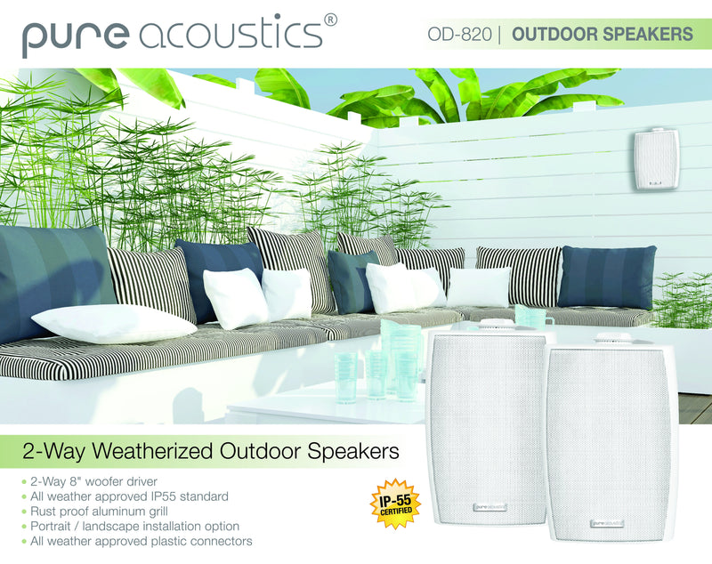 Coppia di diffusori da parete da esterno Pure Acoustics OD 820, 150W (bianco)