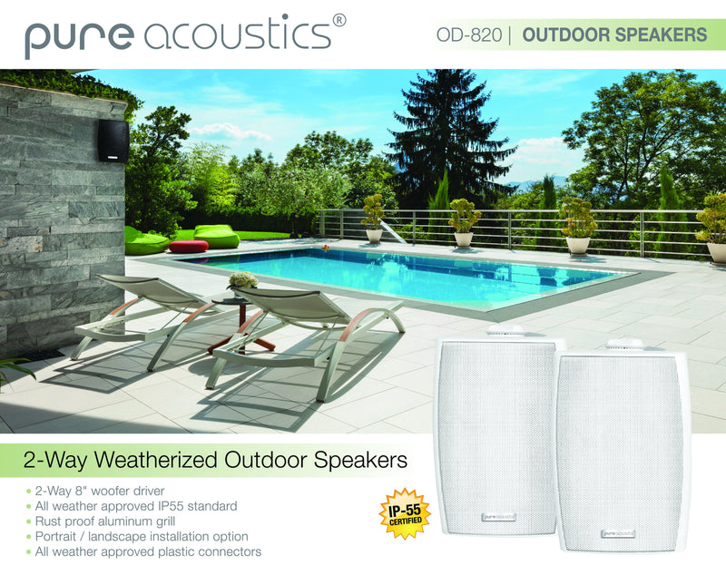 Coppia di diffusori da parete da esterno Pure Acoustics OD 820, 150W (bianco)