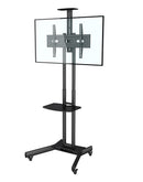 Carrello professionale da pavimento con altezza regolabile per monitor con portata 50kg e VESA fino a 600x400mm, completo di ripiano e alloggio per webcam, nero