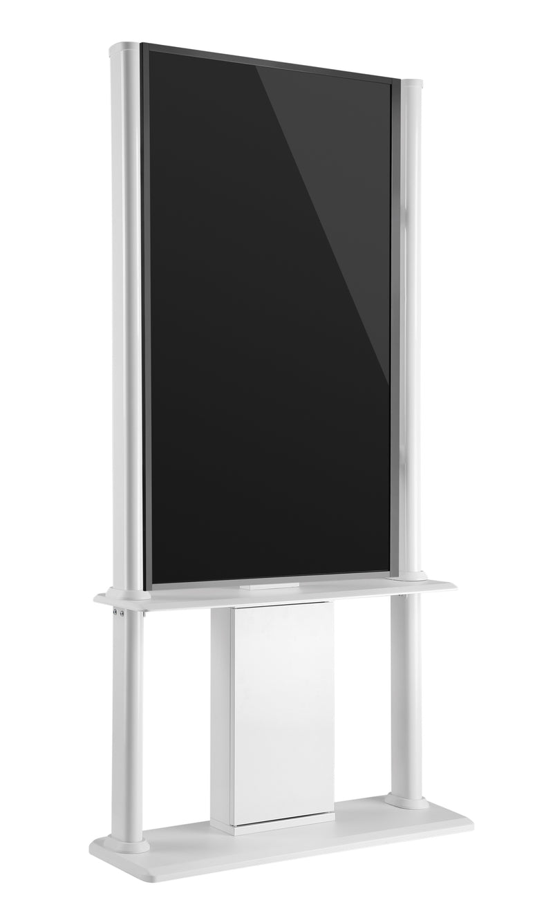 Supporto professionale da pavimento fisso chiosco per monitor verticale con portata 80kg e VESA fino a 400x600mm, bianco