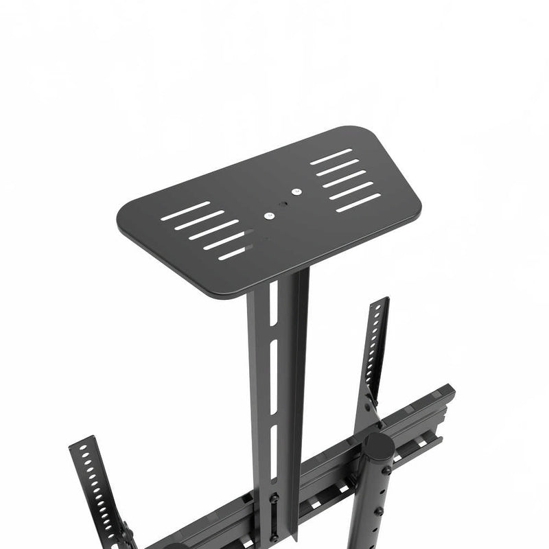 Carrello professionale da pavimento per monitor con portata 50kg e VESA fino a 600x400mm con supporto inclinabile, completo di ruote rimovibili e frenanti, ripiano e alloggio per webcam, nero