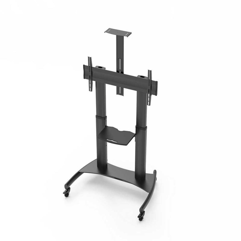 Carrello professionale da pavimento per monitor con portata 70kg e VESA fino a 800x400mm, completo di ripiano e alloggio per webcam, nero