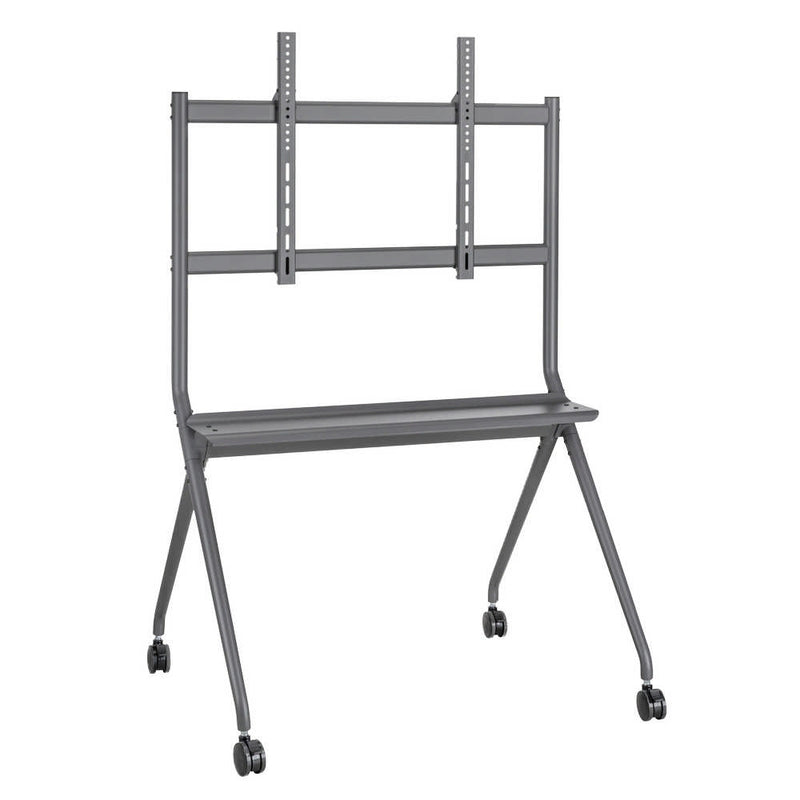 Carrello professionale da pavimento per monitor con portata 120kg e VESA fino a 800x600mm, completo di ripiano, grigio