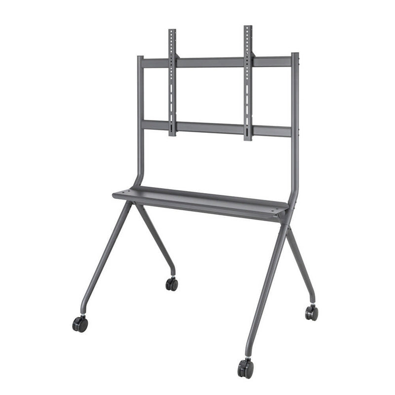 Carrello professionale da pavimento per monitor con portata 120kg e VESA fino a 800x600mm, completo di ripiano, grigio