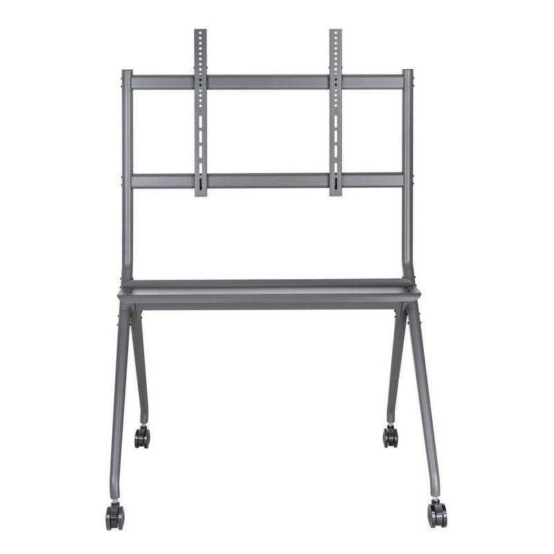 Carrello professionale da pavimento per monitor con portata 120kg e VESA fino a 800x600mm, completo di ripiano, grigio