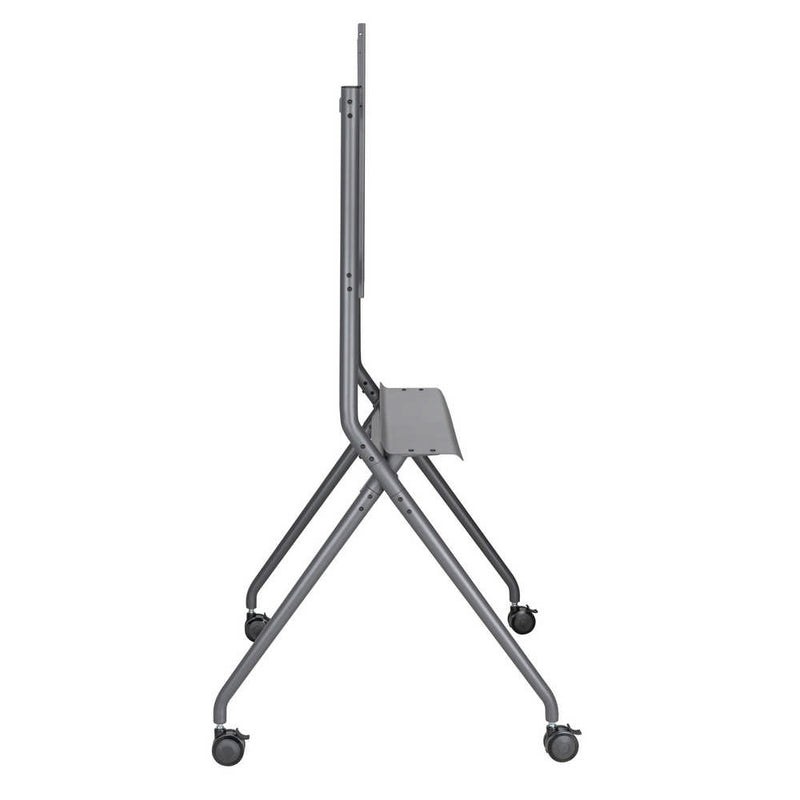 Carrello professionale da pavimento per monitor con portata 120kg e VESA fino a 800x600mm, completo di ripiano, grigio