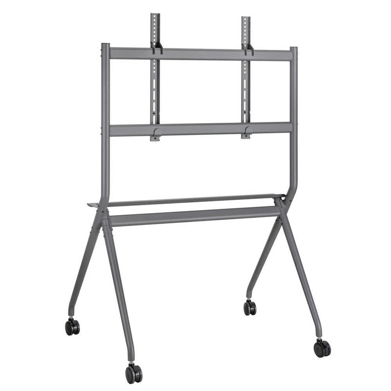 Carrello professionale da pavimento per monitor con portata 120kg e VESA fino a 800x600mm, completo di ripiano, grigio