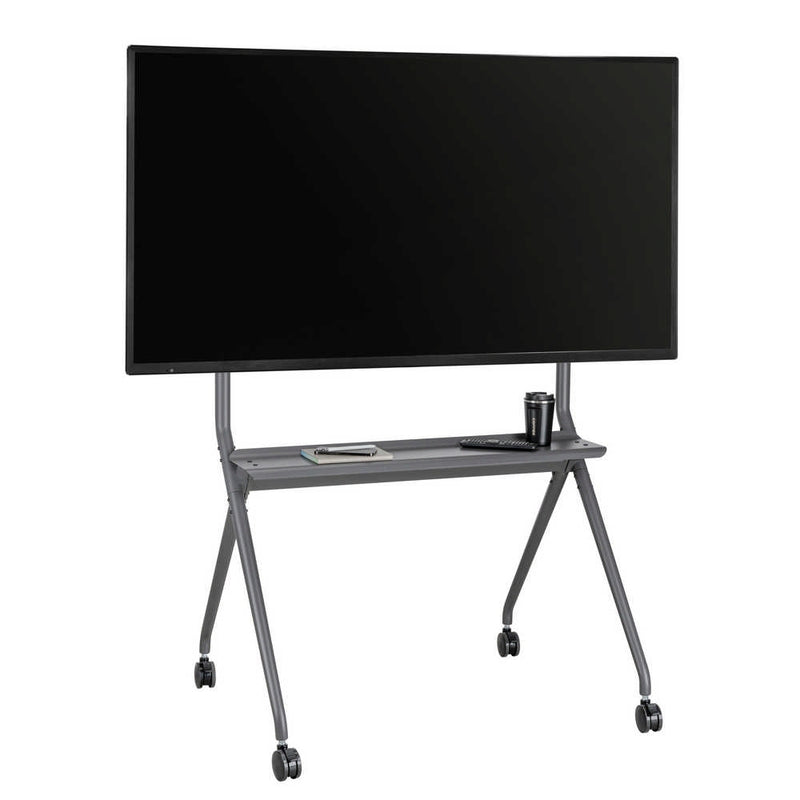 Carrello professionale da pavimento per monitor con portata 120kg e VESA fino a 800x600mm, completo di ripiano, grigio