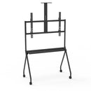 Carrello professionale da pavimento per monitor con portata 100kg e VESA fino a 1000x600mm, completo di ripiano e alloggio per webcam, nero