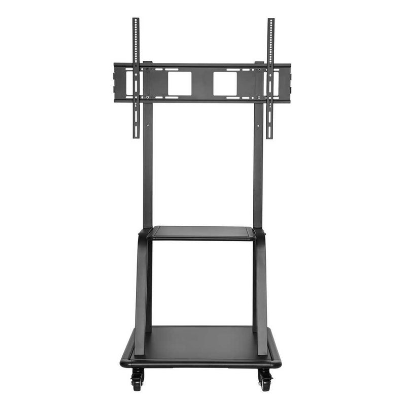 Carrello professionale da pavimento per monitor con portata 150kg e VESA fino a 800x600mm, completo di ripiano e base per appoggio, nero