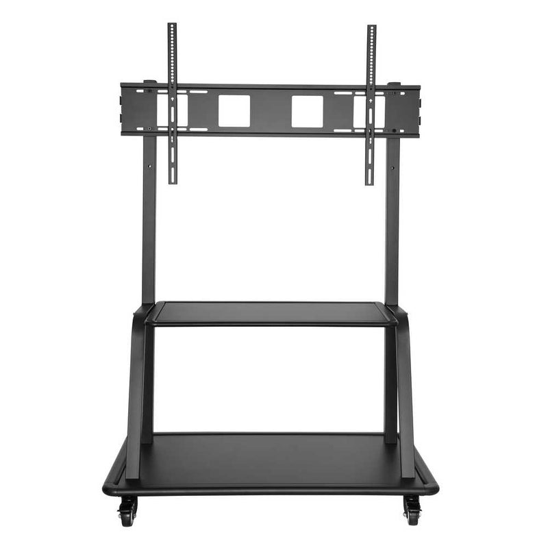 Carrello professionale da pavimento per monitor con portata 150kg e VESA fino a 1000x600mm, completo di ripiano e base per appoggio, nero