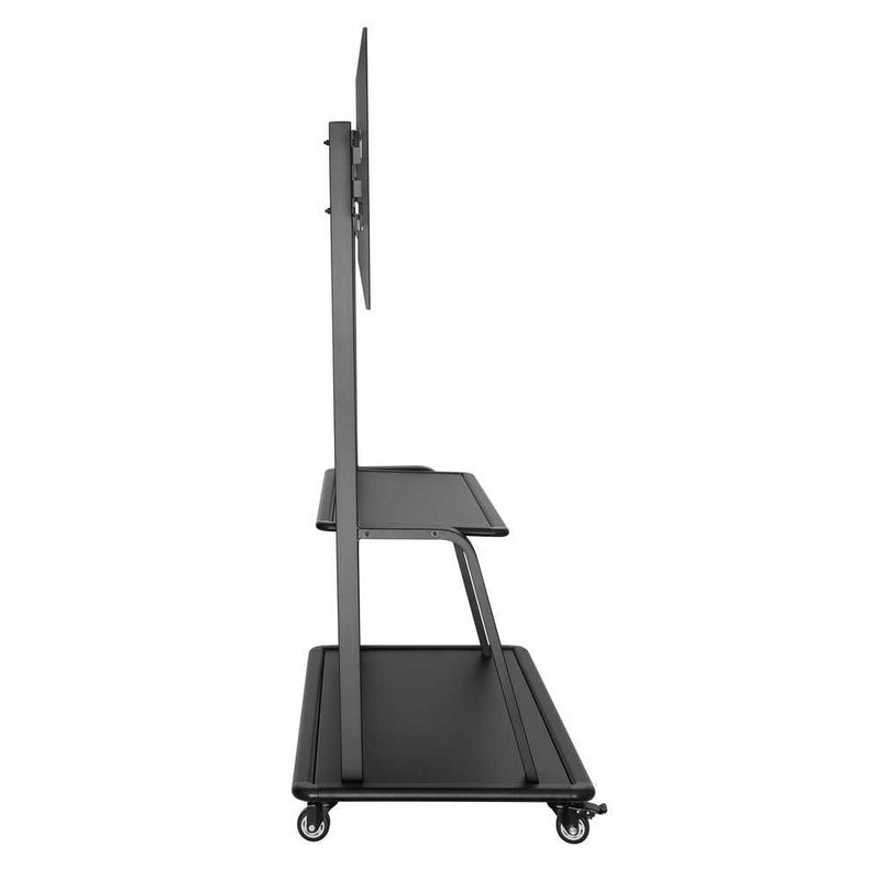 Carrello professionale da pavimento per monitor con portata 150kg e VESA fino a 1000x600mm, completo di ripiano e base per appoggio, nero