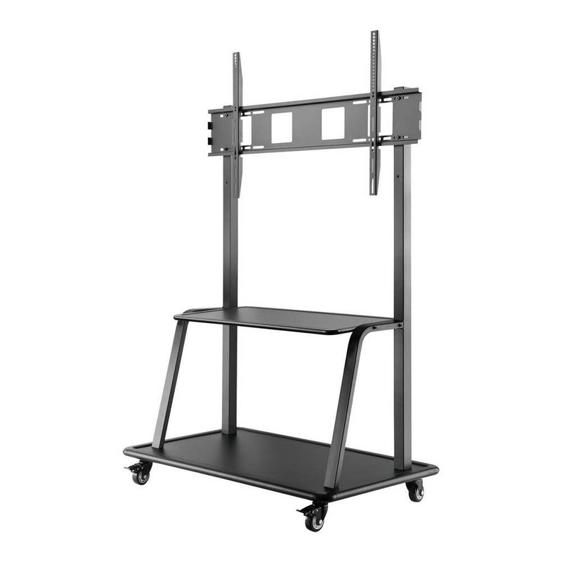 Carrello professionale da pavimento per monitor con portata 150kg e VESA fino a 1000x600mm, completo di ripiano e base per appoggio, nero