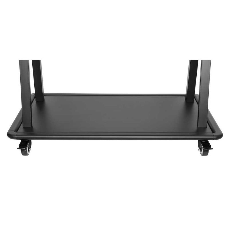 Carrello professionale da pavimento per monitor con portata 150kg e VESA fino a 1000x600mm, completo di ripiano e base per appoggio, nero