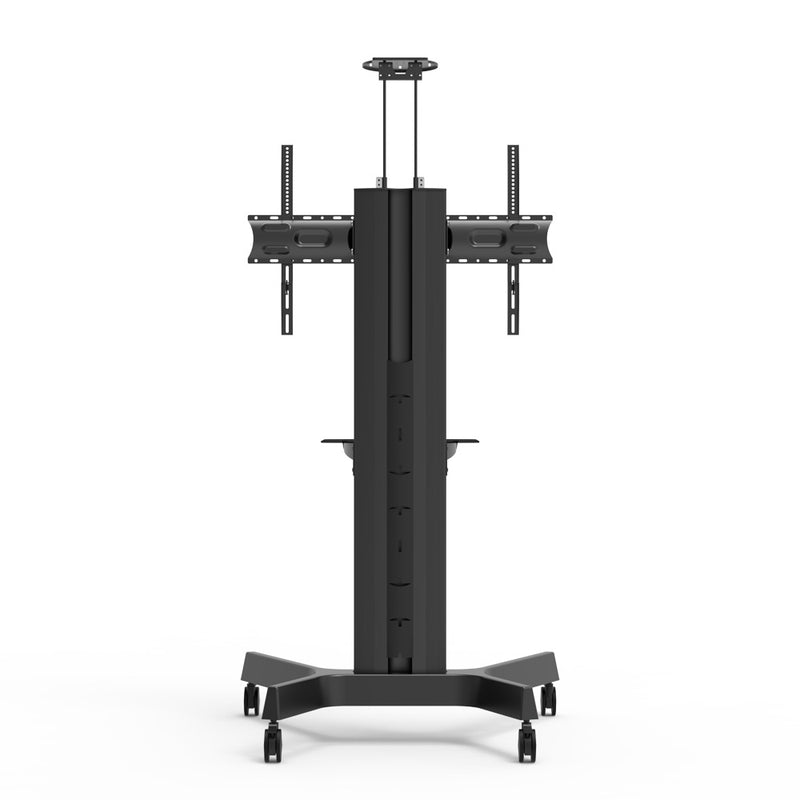 Carrello professionale da pavimento per monitor con portata 90kg e VESA fino a 900x600mm, completo di ripiano e alloggio per webcam, nero