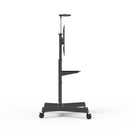 Carrello professionale da pavimento per monitor con portata 90kg e VESA fino a 900x600mm, completo di ripiano e alloggio per webcam, nero