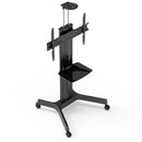 Carrello professionale da pavimento per monitor con portata 90kg e VESA fino a 900x600mm, completo di ripiano e alloggio per webcam, nero