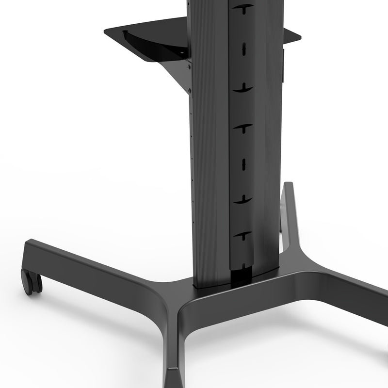 Carrello professionale da pavimento per monitor con portata 90kg e VESA fino a 900x600mm, completo di ripiano e alloggio per webcam, nero