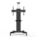 Carrello professionale da pavimento per monitor con portata 90kg e VESA fino a 900x600mm, completo di ripiano e alloggio per webcam, nero