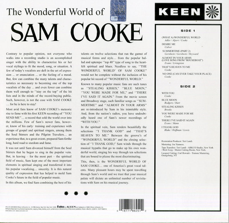 Cooke Sam - The Wonderful World Of Sam (180 Gr. Mono Version) Vinile LP - Vinyl record 0018771862512