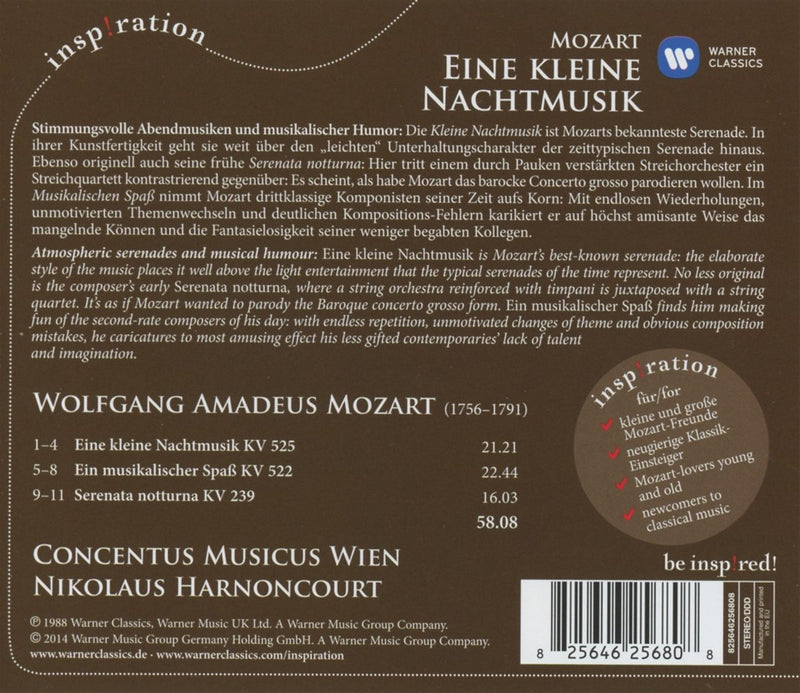 Nikolaus Harnoncourt( Direttore) - Eine Kleine Nachtmusik (Piccola Serenata Notturna) Cd 0022924480928