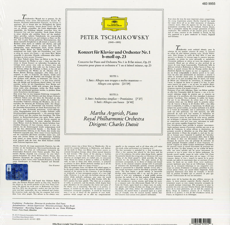 Argerich Martha & Dutoit Charles Royal Philharmonic Orchestra - Tchaikovsky Concerto Per Pf N.1 (180 Gr. Rimasterizzazione 24 Bit 96Khz) Lp 0028948399550