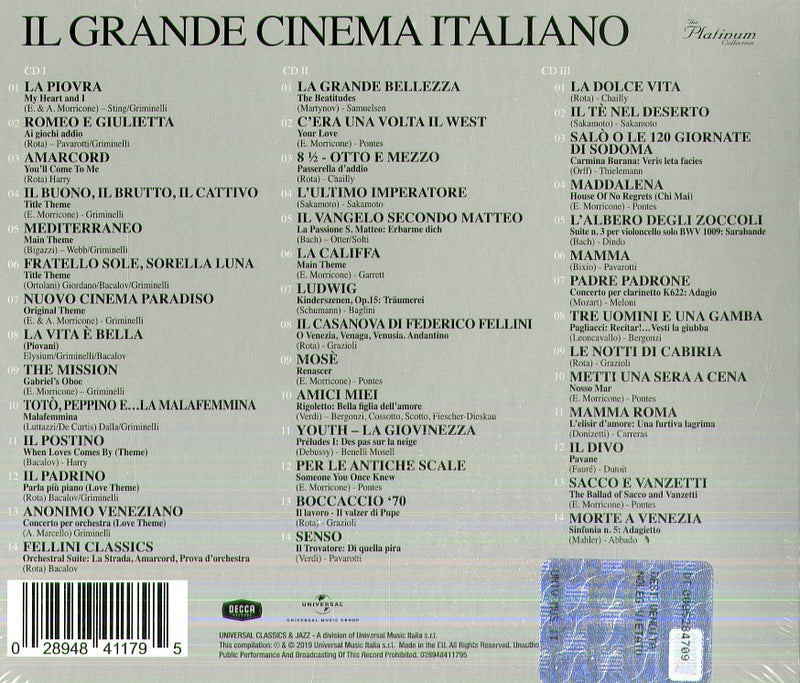 Compilation - Il Grande Cinema Italiano The Platinum Collection CD 0028948411795