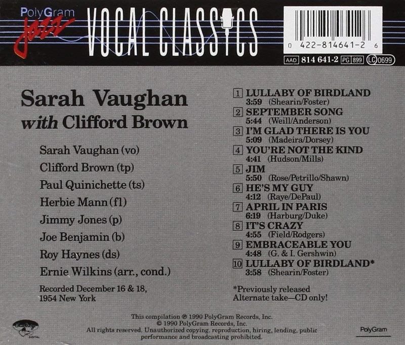 Vaughan Sarah - With Clifford Cd 0042281464126