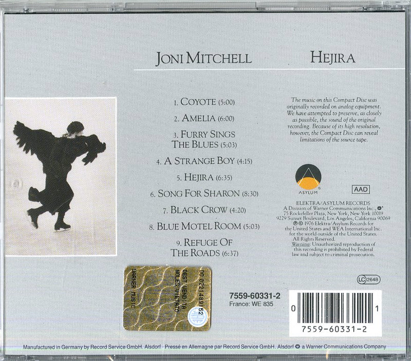 Mitchell Joni - Hejira Cd 0075596033121