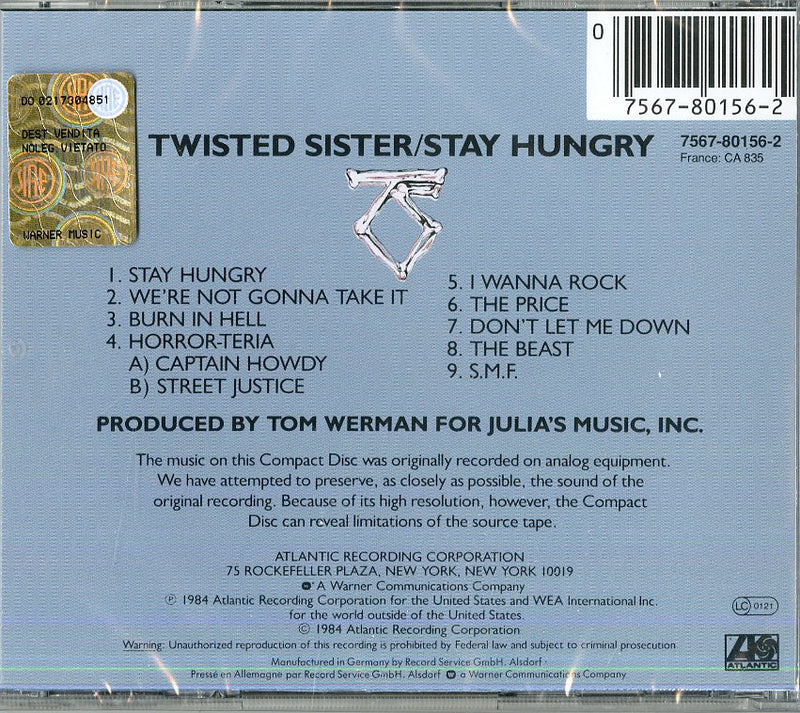 Twisted Sister - Stay Hungry Cd 0075678015625