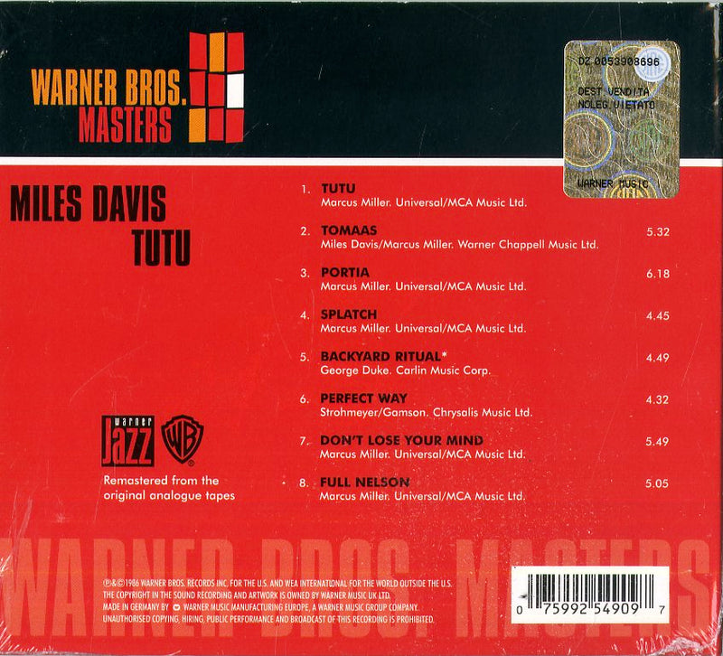 Davis Miles - Tutu Cd 0075992549097