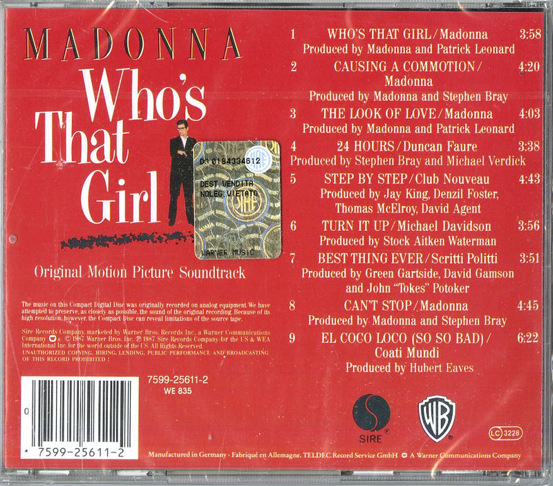 O.S.T.-Who'S That Girl - Who'S That Girl CD 0075992561129