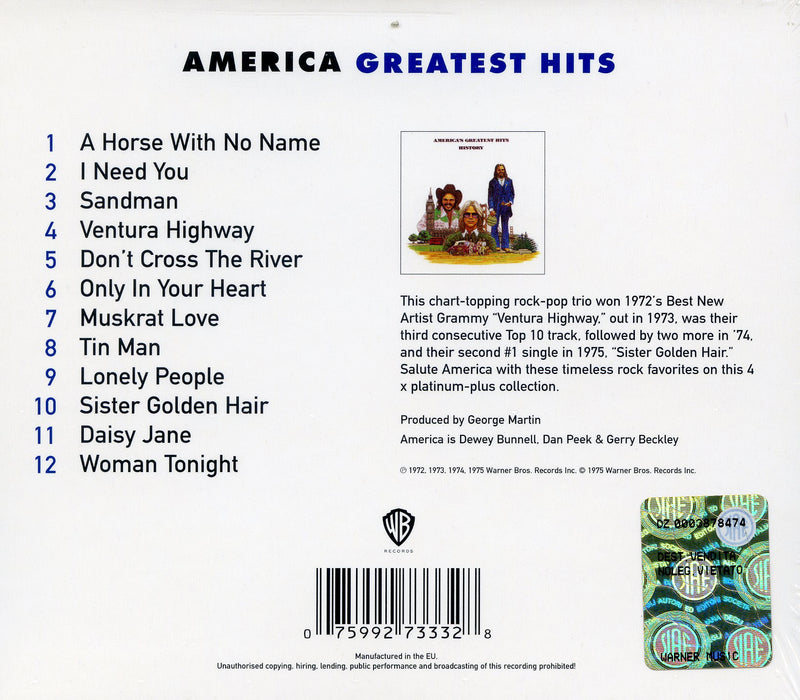 America - Greatest Hits/History Cd 0075992733328