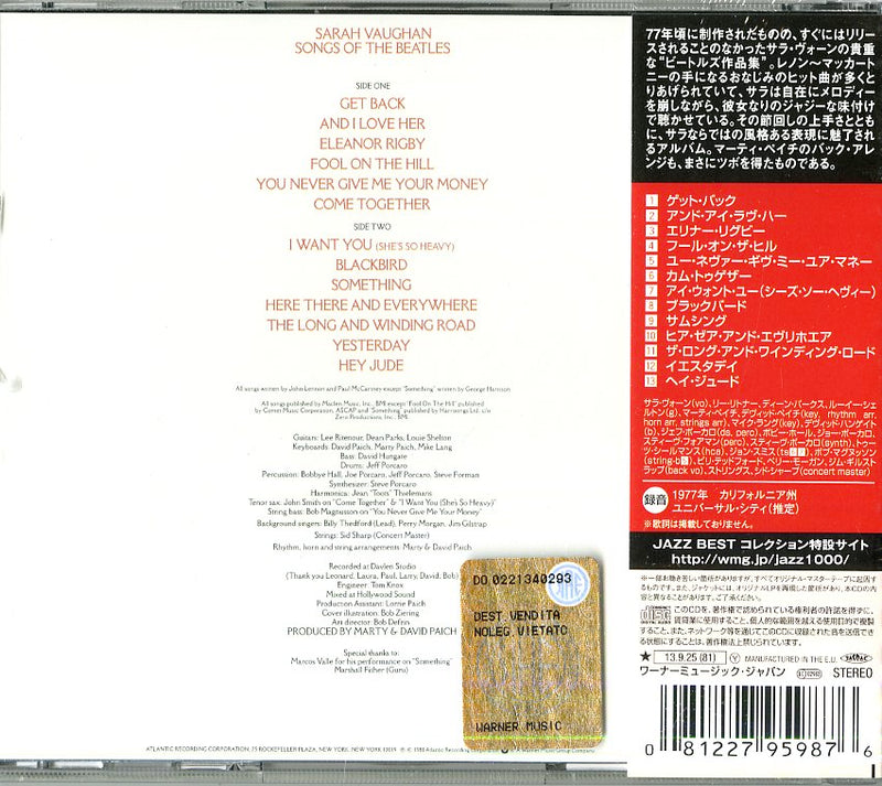 Vaughan Sarah - Songs Of The Beatles (Japan 24 Bit) Cd 0081227959876