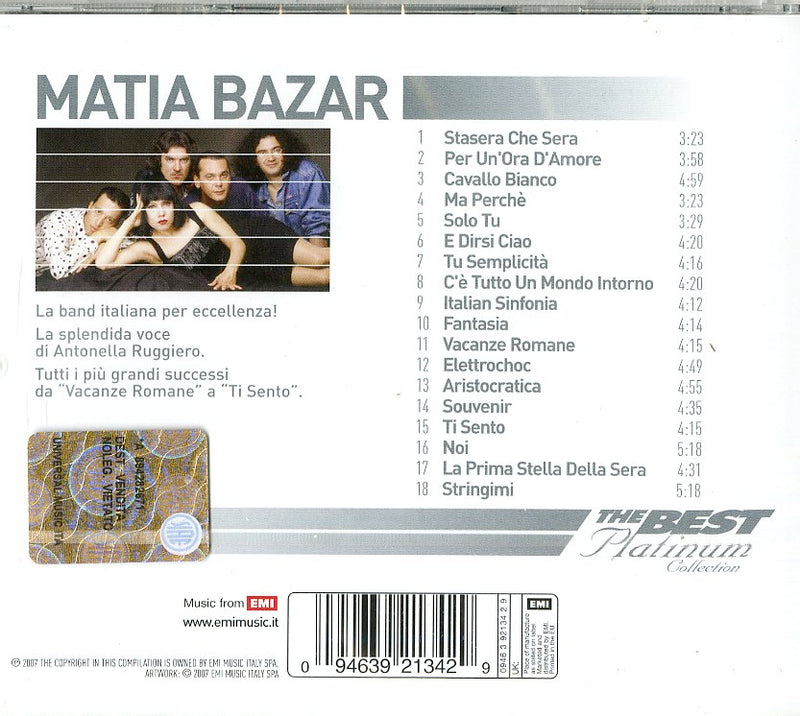 Matia Bazar - The Best Of Platinum Cd 0094639213429