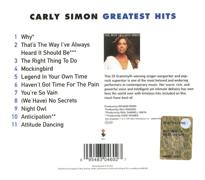 Simon Carly - The Best Of Cd 0095483046027