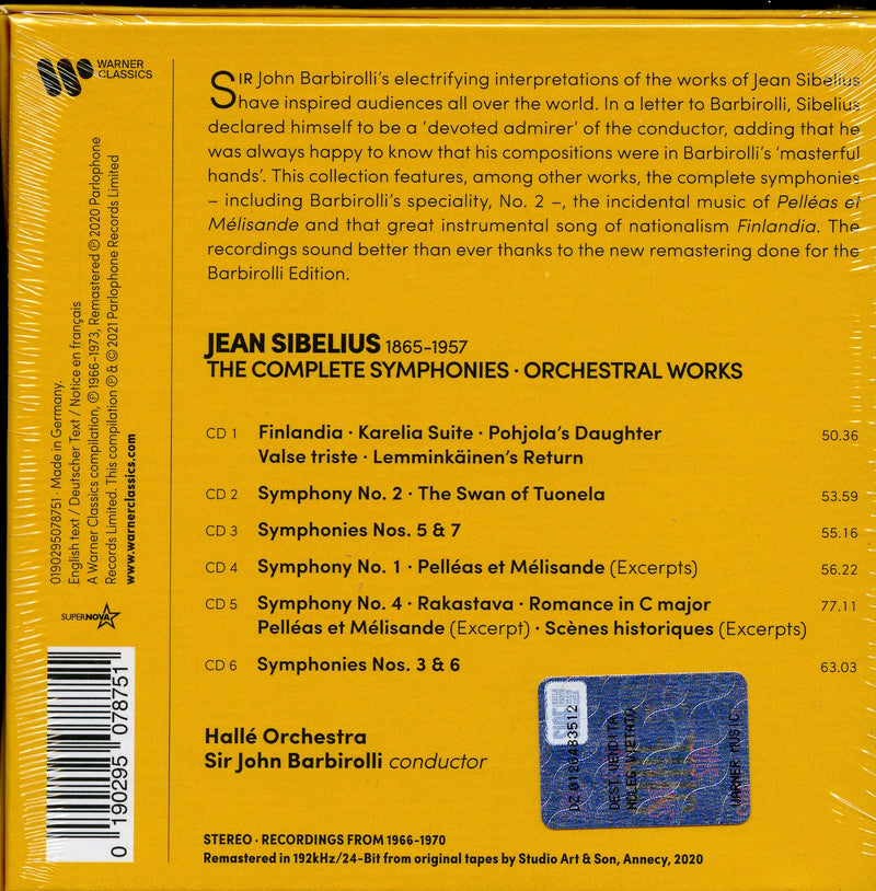 Sir John Barbirolli, Halle Orchestra - Complete Symphonies (Box 6 Cd) Cd 0190295078751