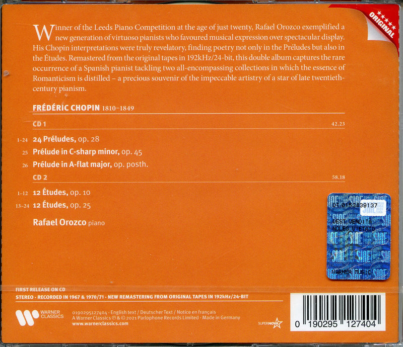 Rafael Orozco - Chopin Etudes & PrÃ©ludes Cd 0190295127404