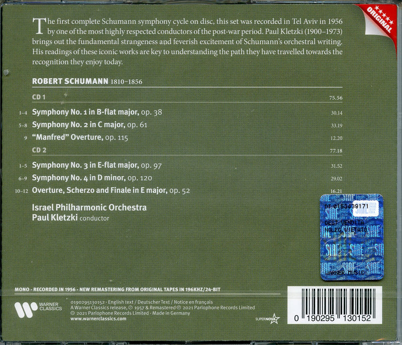 Kletzki Paul - Schumann Symphonies Nos. 1-4 Cd 0190295130152