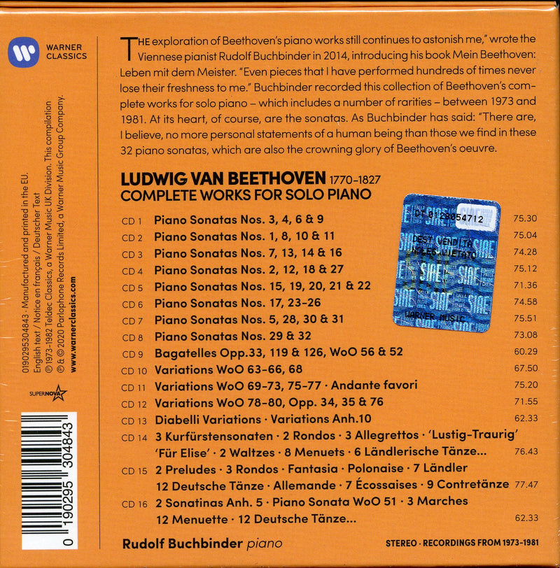 Rudolf Buchbinder - Beethoven Complete Works For Solo Piano (Box 16 Cd) Cd 0190295304843